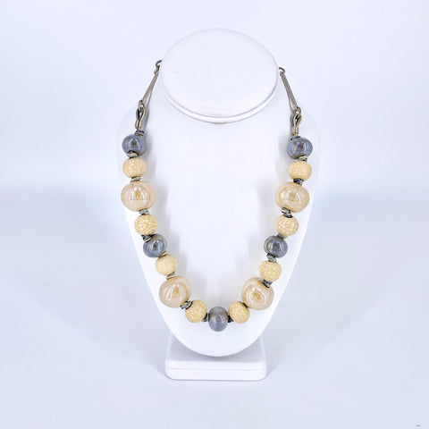 Taupe Ceramic Three Color Leather Necklace