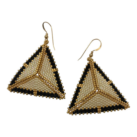 "Big & Delicious" Beaded Earrings - Black, Gold, and White