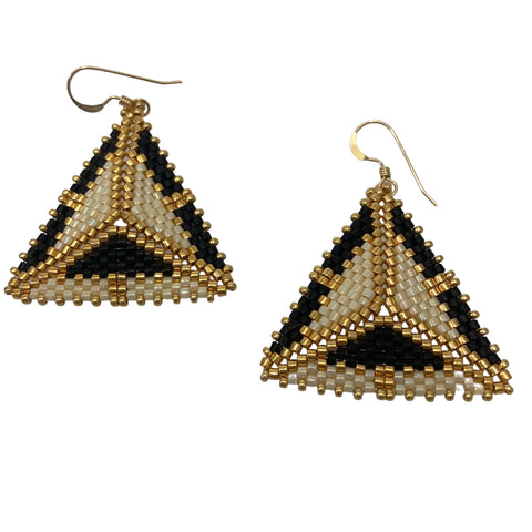 BeYOUteous Beaded Earrings - Black, Gold, and White.